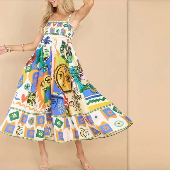 Boho Tropical Summers Full Skirt. Sundress, Mixed Media Luxury Print. Large - Picture 3 of 7